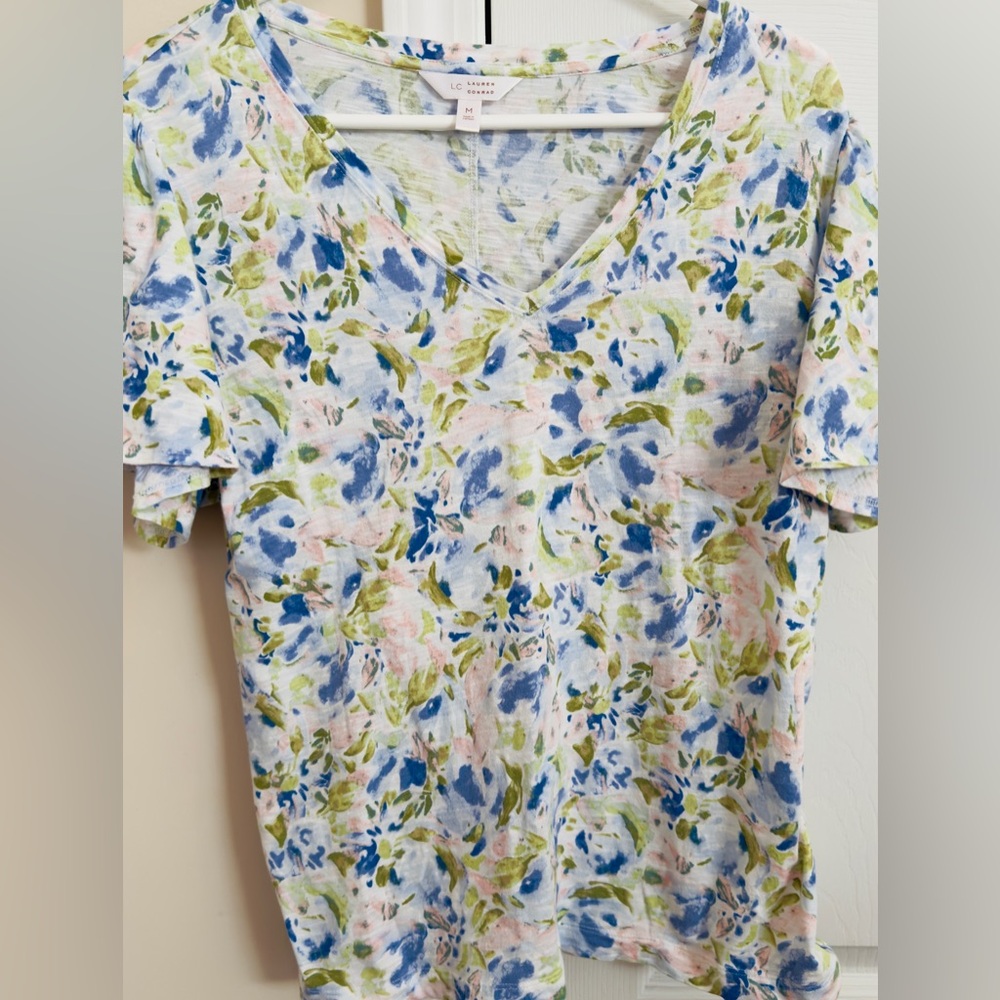 Lauren Conrad 100% Cotton Floral Print Mens‎ Medium Short Sleeve Top